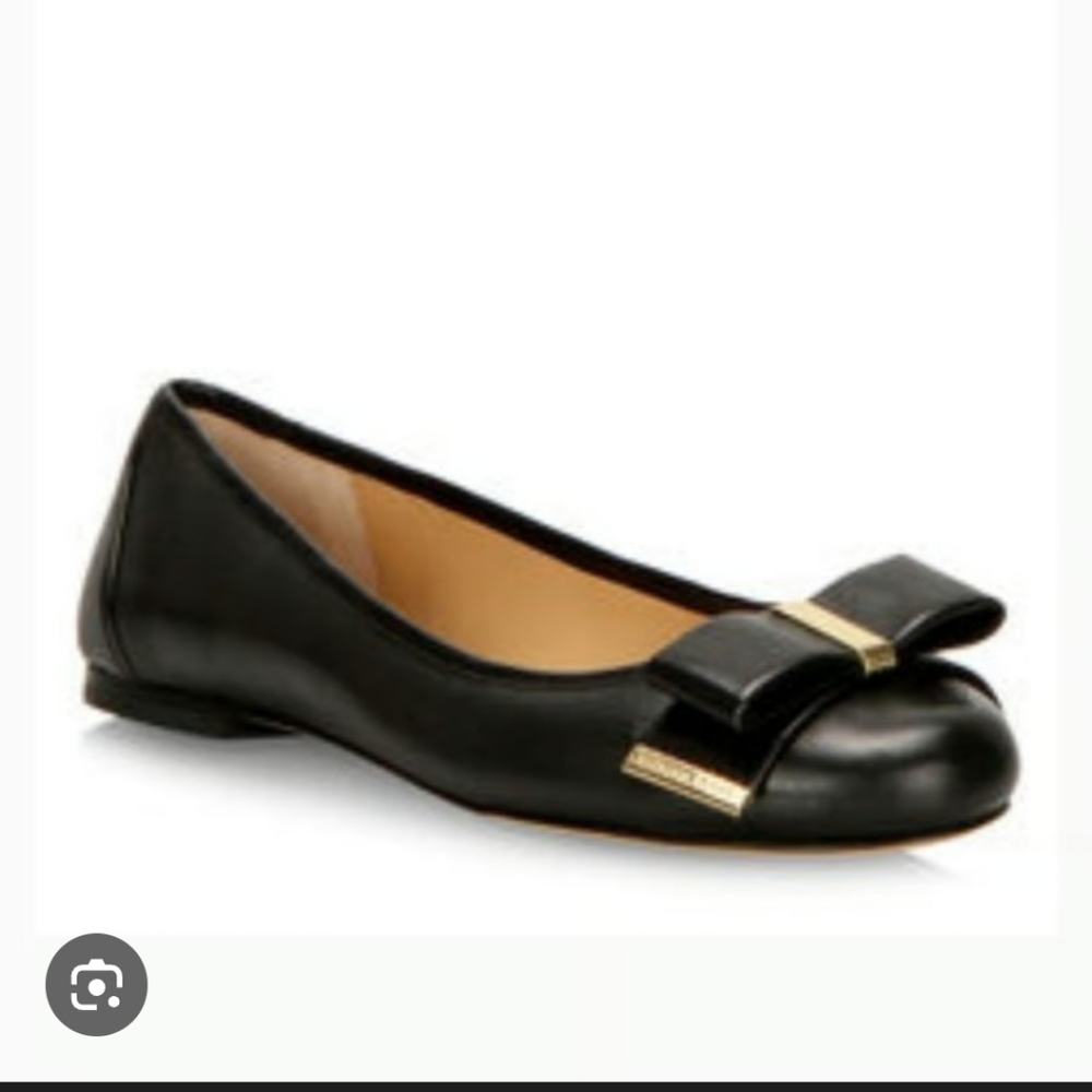 Michael Kors Kiera Signature Bow Black Gold Flats Sz 5